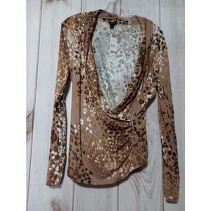 Ann‎ Taylor Shirt Ladies Large Brown Cowl Neck